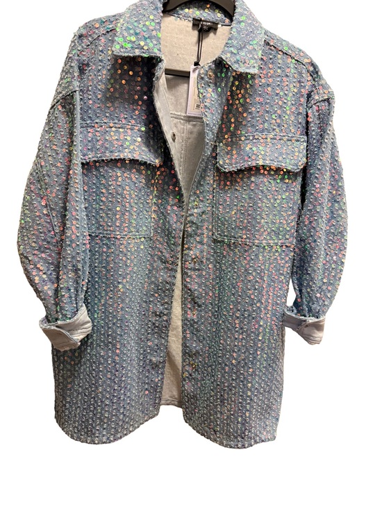 Nasty Gal Jackets & Blazers - Nasty Gal NWT Sequin Denim Oversized Shirt Jacket Size 8